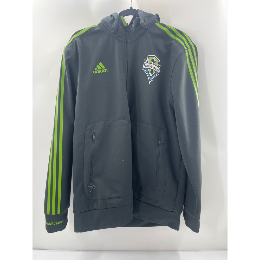 Adidas Seattle Sounders FC MLS Full Zip Hoodie Mens Large Black Green Jacket